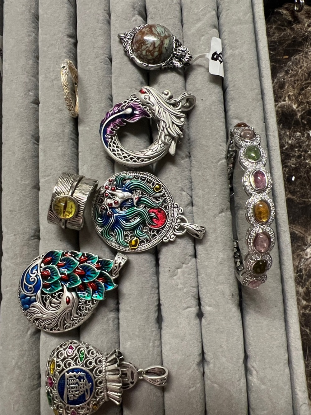 Silver Multicolor Enamel Peacock Pendant  - Women vintage  style all bundle
